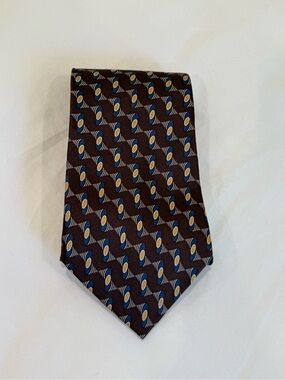 Vintage John Henry  Brown Men's Tie with Blue & Gold Pattern
